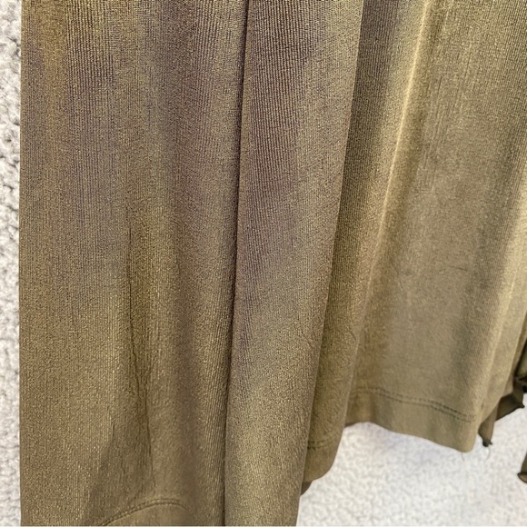 Chicos Travelers Green Slinky Knit Ruffle Trim Cardigan Sz XL - Picture 8 of 12